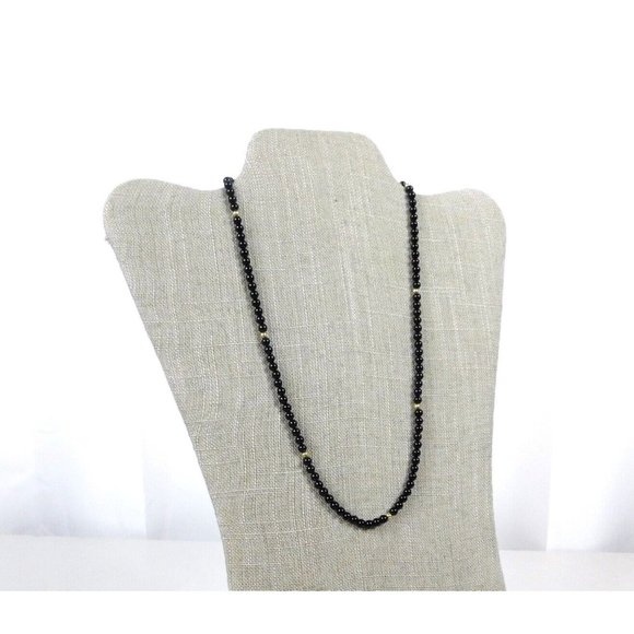 Vintage Black/Gold Tone Beaded Necklace 14K Spring Ring Clasp SEE DESCRIPTION - Picture 3 of 9